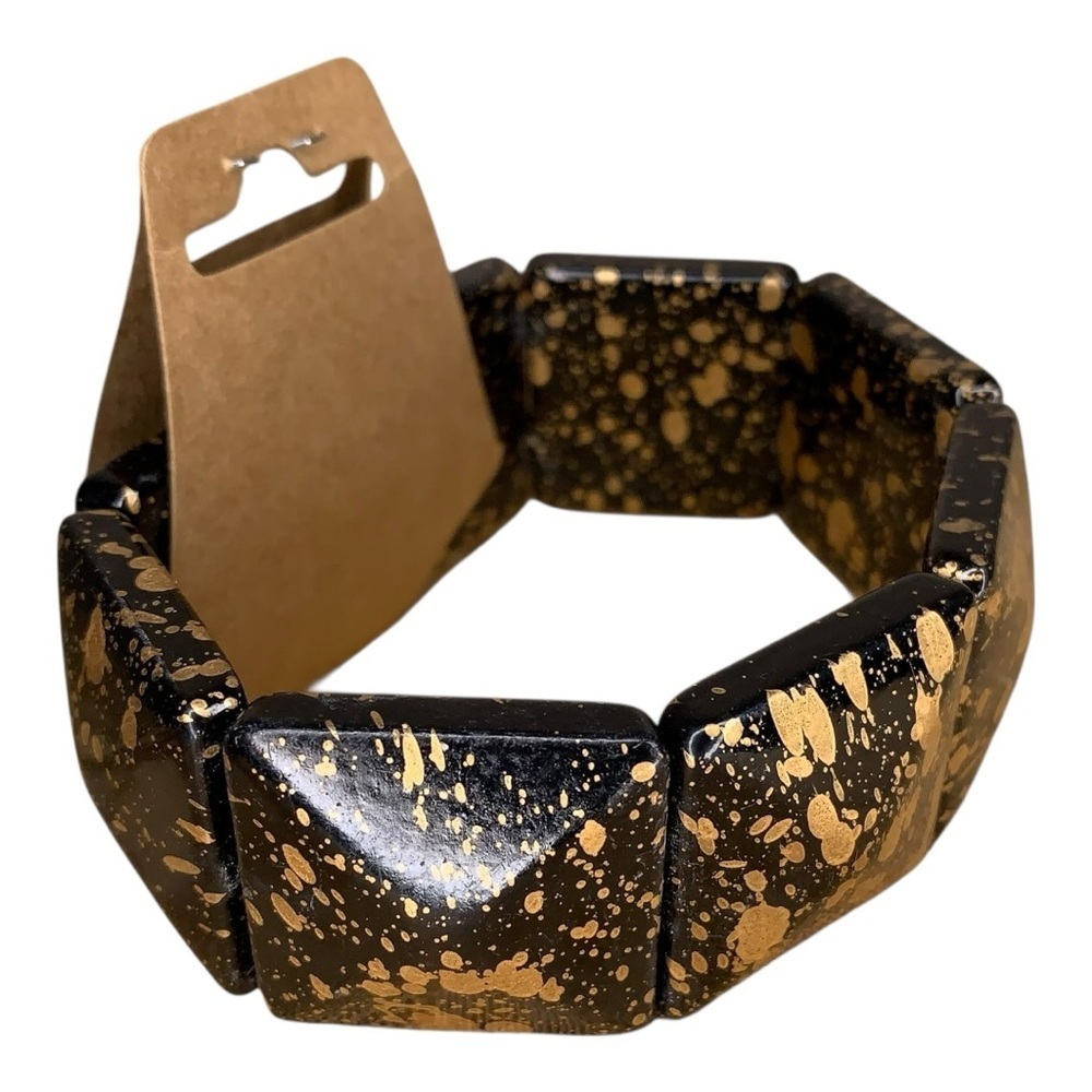 New Black Gold Stretch Bangle Bracelet Goth Punk Acrylic